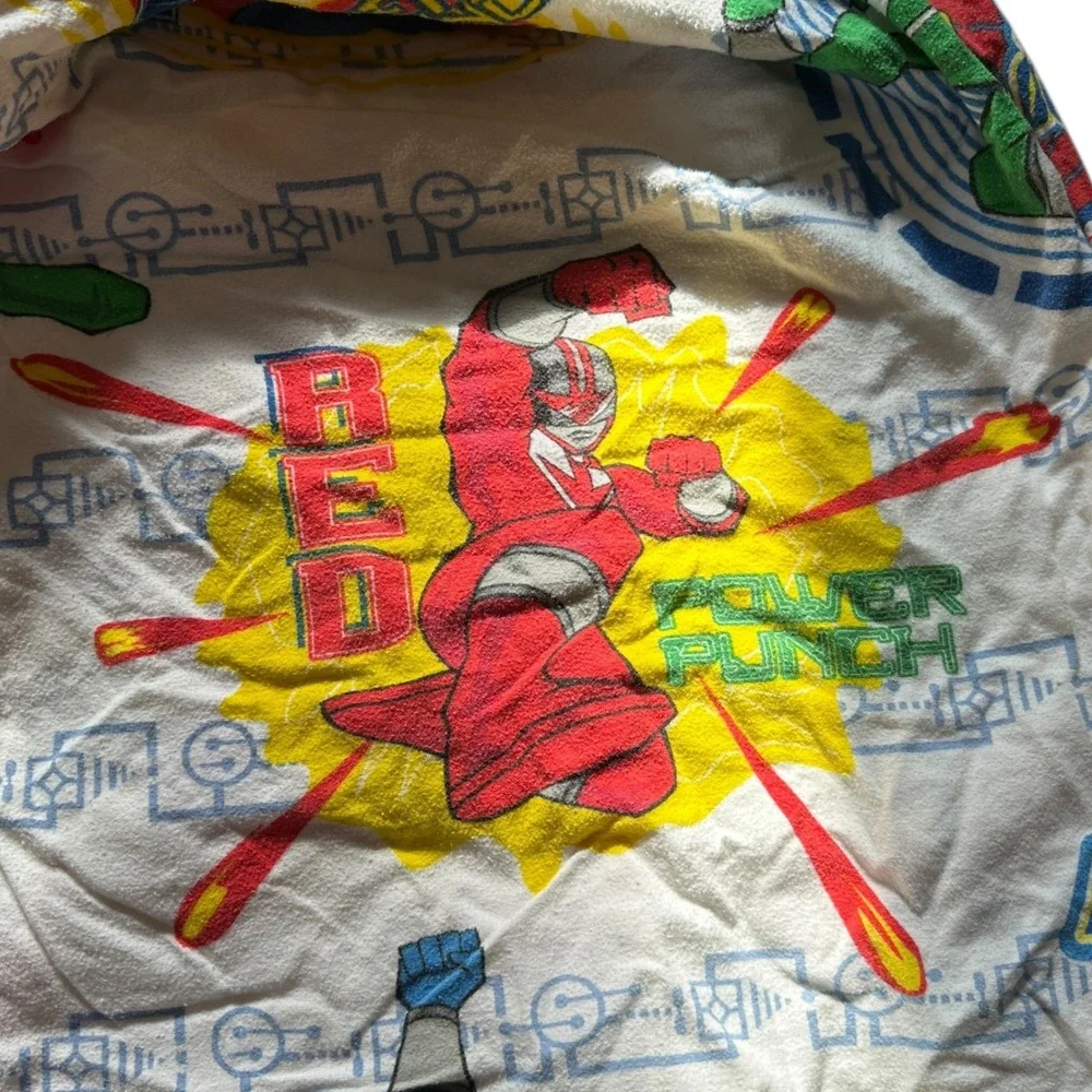 VTG 2001 Power Rangers Twin Fitted Sheet Flannel‎ Green Blue Red Boys Man Cave